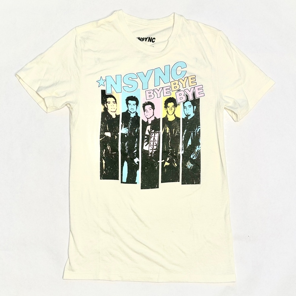 Nsync Mens Neon Bye Bye Bye Ivory Beige Band Graphic T-Shirt Size Small